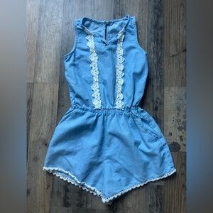 Chic Blue Kids Casual Romper with Lace Accents